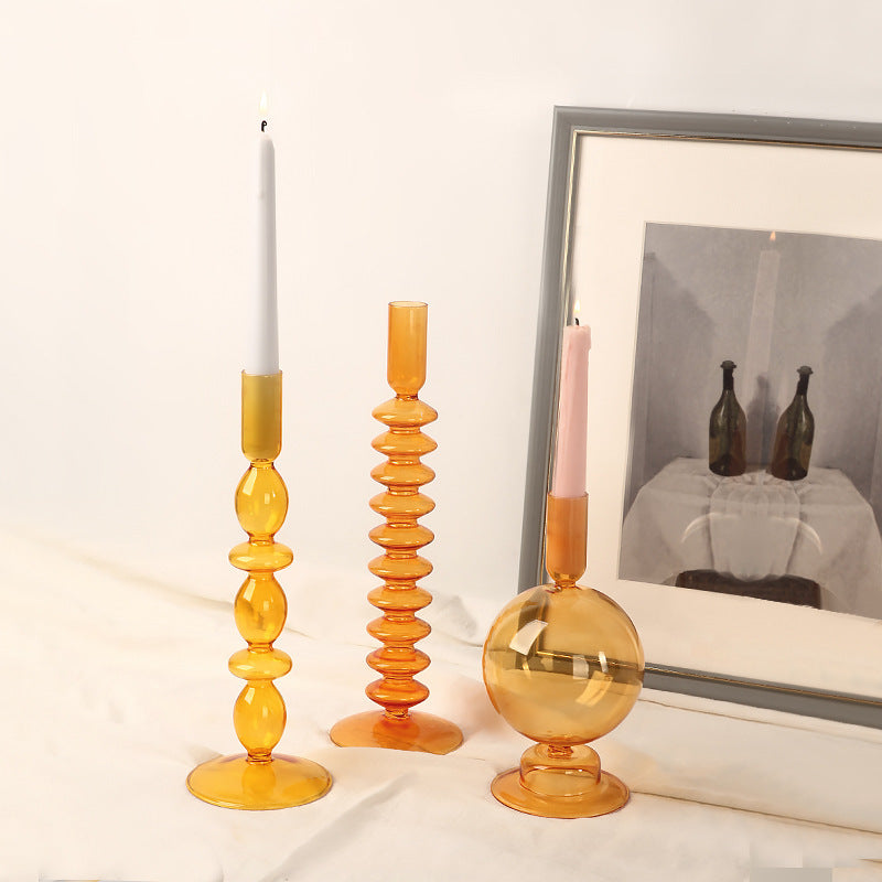 Nordic Home Colored Retro Glass Candle Holders - view 5