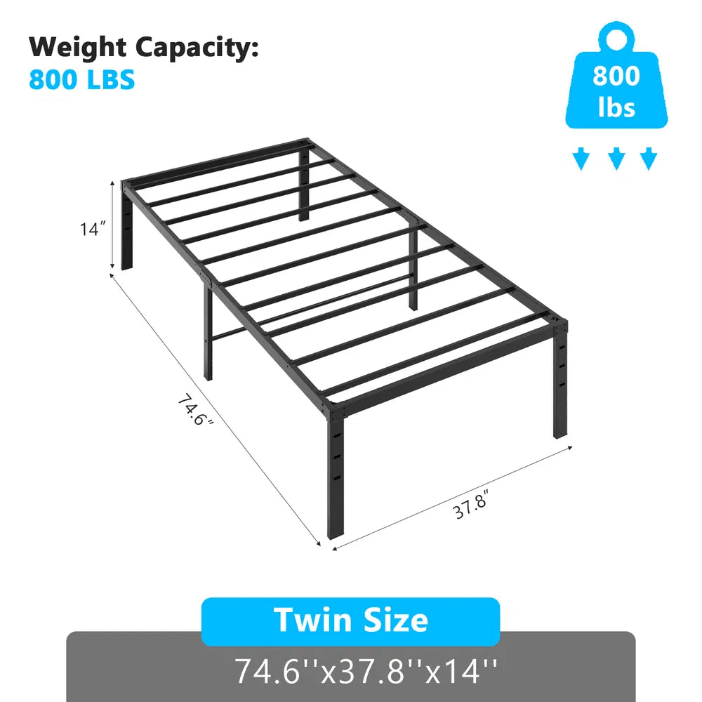 Black Twin Size Simple Basic Platform Metal Bed Frame - 14 Inch Bed Height - view 4