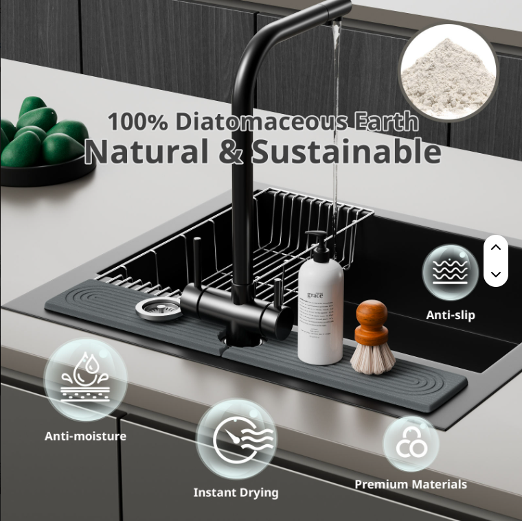 Diatomaceous Earth Sink Tray Stone Home Sink Caddy Kitchen Instant Dry Sink Organizer - view 2