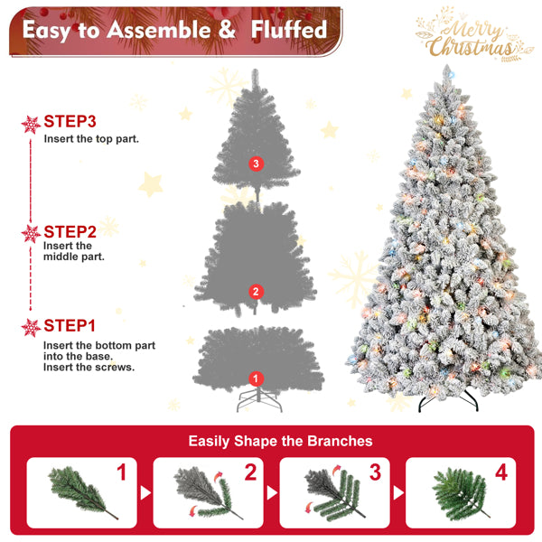 Artificial 6ft Flocked Christmas Tree With 888 PVC Branch Tips, Pine Conex35pcs, 350L Colorful Led - view 5