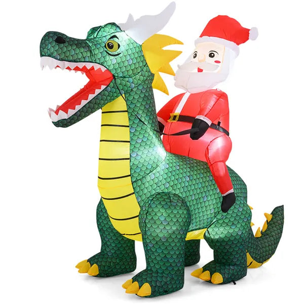 6.7ft Inflatable Santa Riding Dinosaur - 5 Bright LED Lights 210T Polyester Outdoor Xmas Decor - view 2