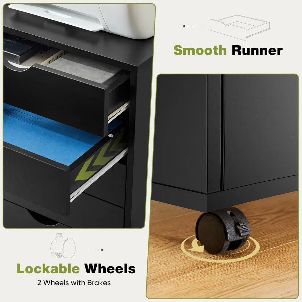 5 DrawerStorageCabinet with Wheels for Bedroom,Home, Office Organization, Black - view 4