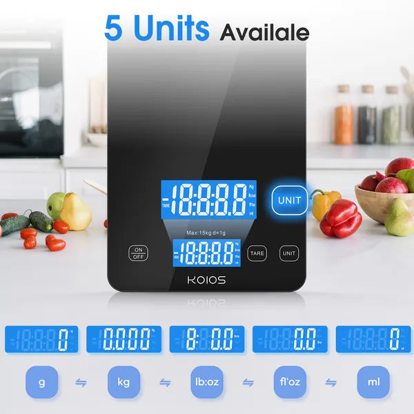 KOIOS Food Scale, 33lb/15kg Digital Kitchen Scale Grams And Ounces For Cooking Baking, 1g/0.1oz Precise Graduation - view 4