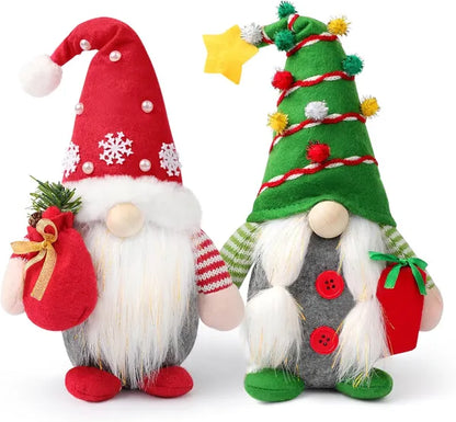 Set Of 2 Christmas Gnome Plush Decorations, Xmas Farmhouse Tiered Tray Tree Christmas Decor Doll Collectible Figurines - view 4