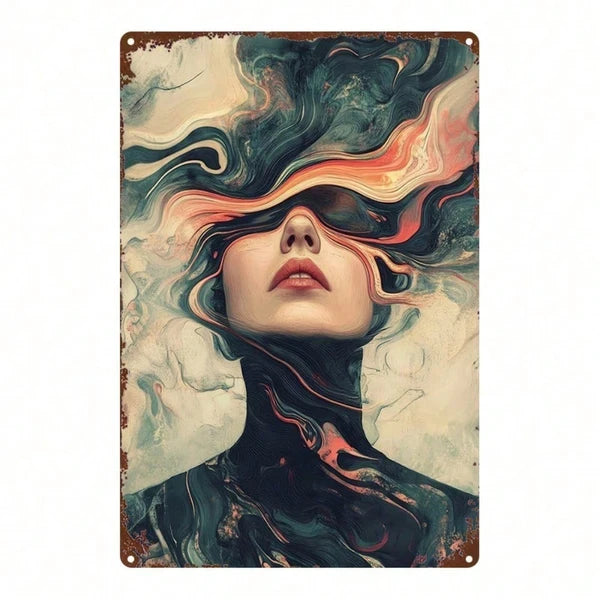 Abstract Woman Drowning Metal Sign 8x12 In, Farmhouse Bathroom Wall Decor, 2D Flat Room Accent Plaque