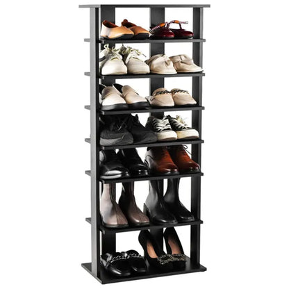 7-Tier Double-Row Shoe Rack With Adjustable Shelves, Anti-Tipping Narrow Storage Rack For Entryway Closet-Black