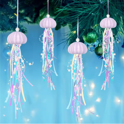 4 PCS Sea Urchin Hanging Ornaments For Christmas Tree Coastal Natural Sea Urchin Crafts With Rope