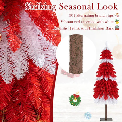 5ft Strawberry Shortcake Christmas Tree - 301 Branch Tips, 100 Warm White LEDs, Red+White+Browm PVC/Metal - view 5