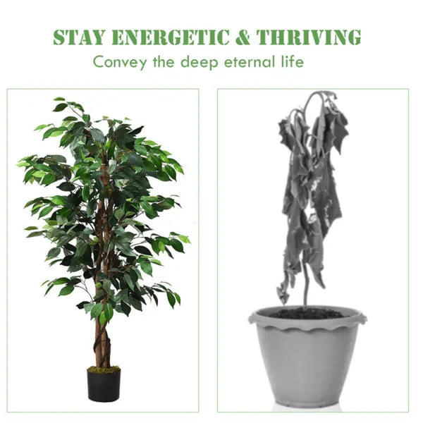 4FT Artificial Ficus Tree - 504 PEVA/Polyester Leaves, Multiple Trunks, Green - view 2