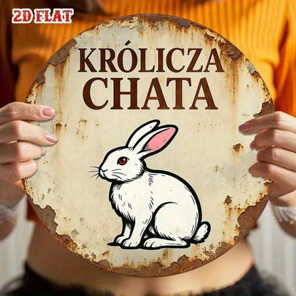 1pc Vintage French Rabbit House Metal Wall Sign, 8-Inch Round Krlcz Chatka Plaque, Durable Aluminum 2D Flat Art - view 2