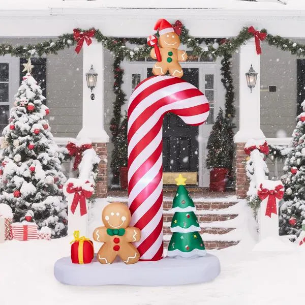 8.2FT Lighted Christmas Inflatable Decoration, Inflatable Giant Candy Cane With Gingerbread Men - view 2