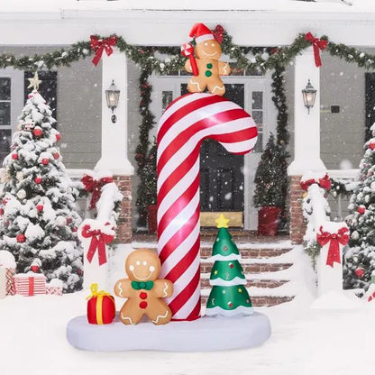 8.2FT Lighted Christmas Inflatable Decoration, Inflatable Giant Candy Cane With Gingerbread Men - view 2