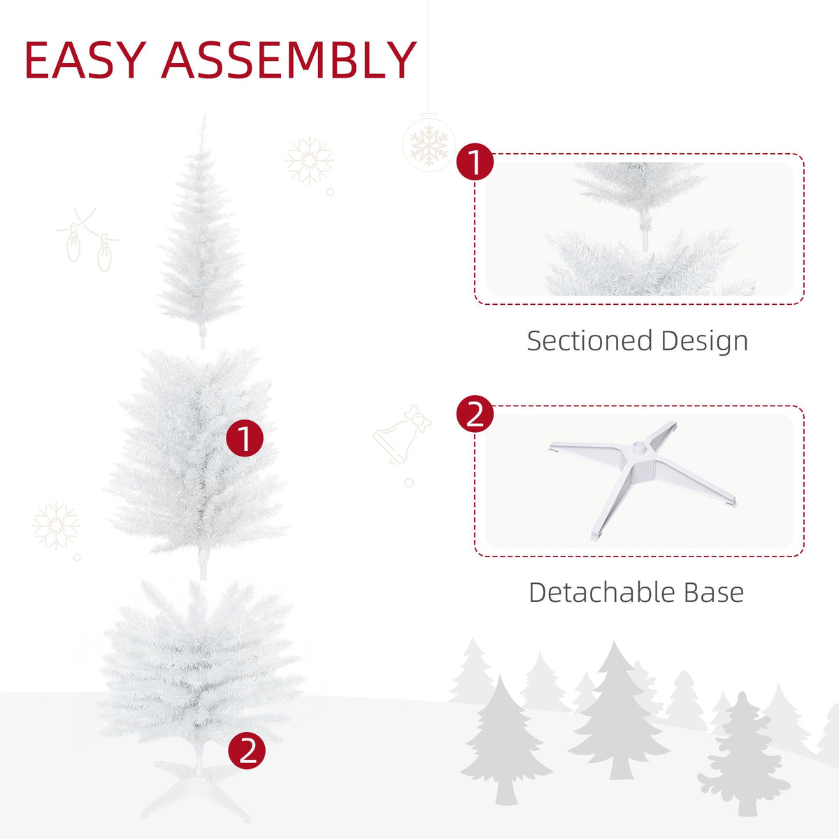 6 FT Christmas Tree Classic Tree Holiday Indoor Decoration, With Stable Plastic Base, White - view 4