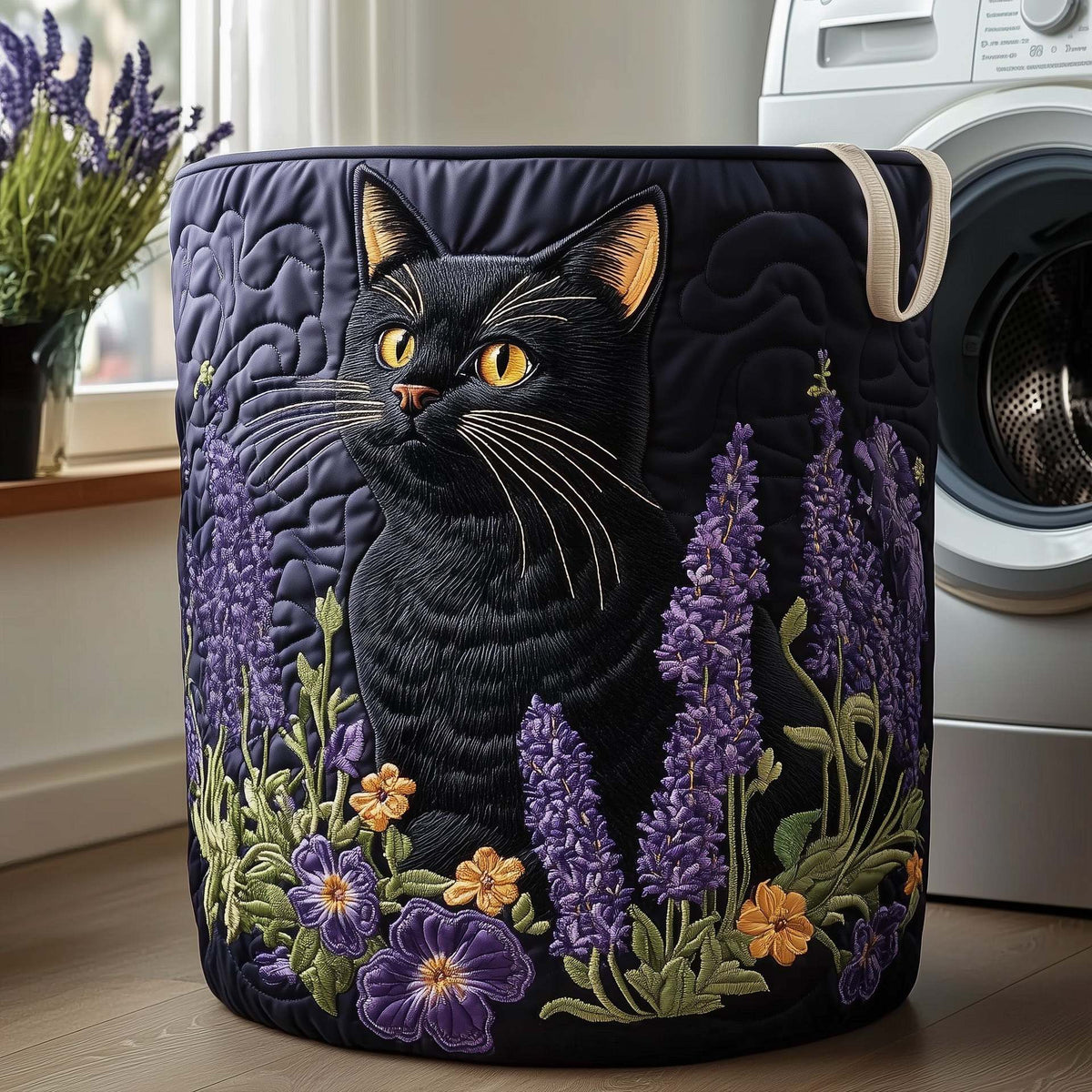 Quilted Embroidery Laundry Basket Storage Box Laundry Hamper - view 9
