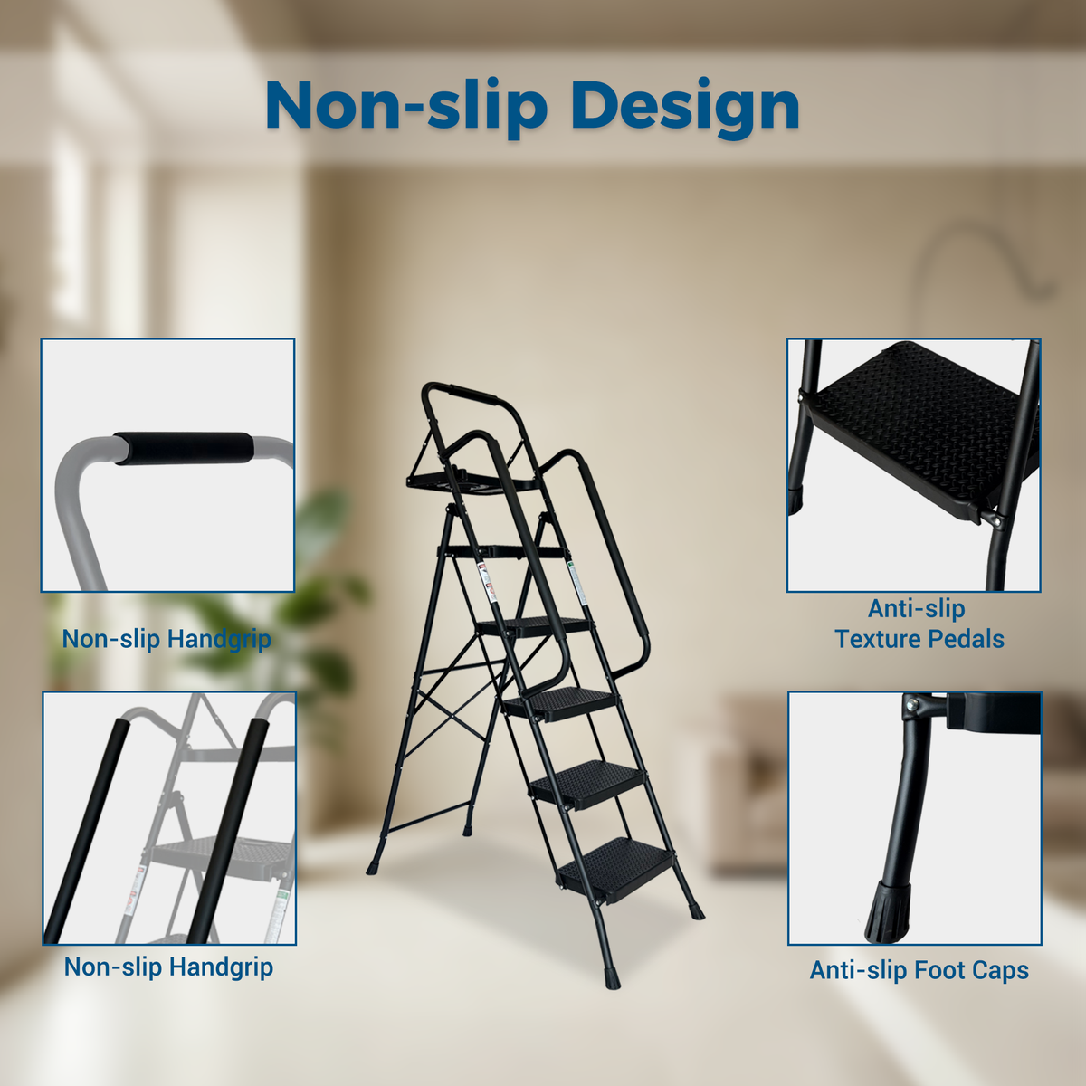 Step Ladder, Folding Step Stool With Wide Anti-Slip Pedal, Sturdy Steel Ladder, Convenient Handrail, Lightweight - view 5