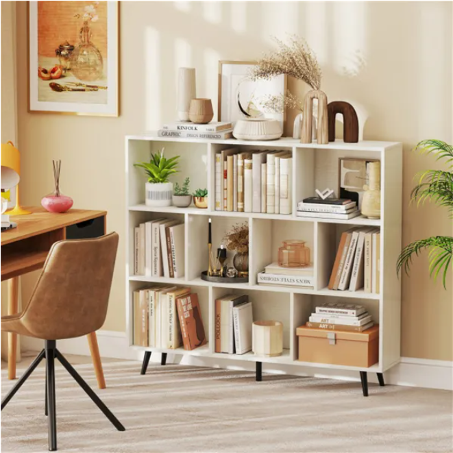 10 Cube Bookcase 3-Tier Modern Storage Organizer With 5 Metal Legs Bookshelves - view 5
