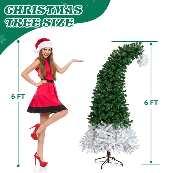 6 FT Santa Hat Style Pre-lit Christmas Tree, Hinged Artificial Xmas Tree Pine Tree With 250 Warm White Lights - view 3
