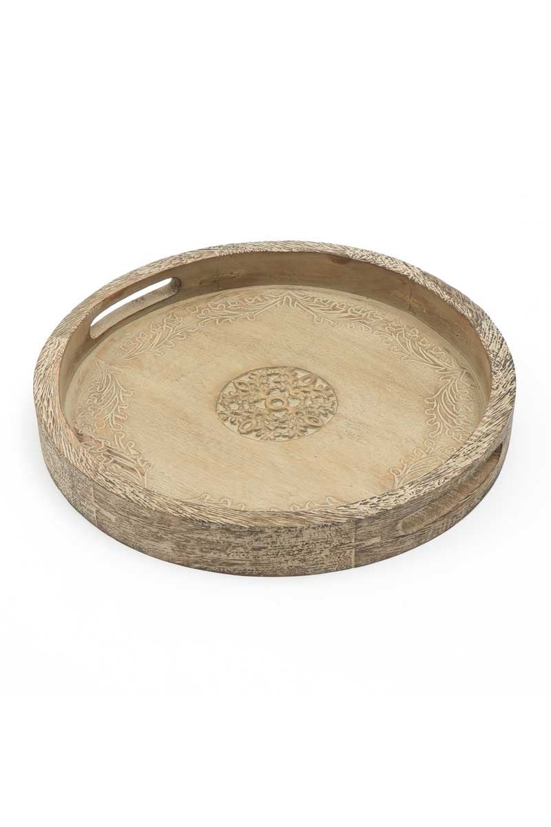 Round Mango Wood Serving Tray - 18inch Rustic Brown Design For Stylish Entertaining - view 4