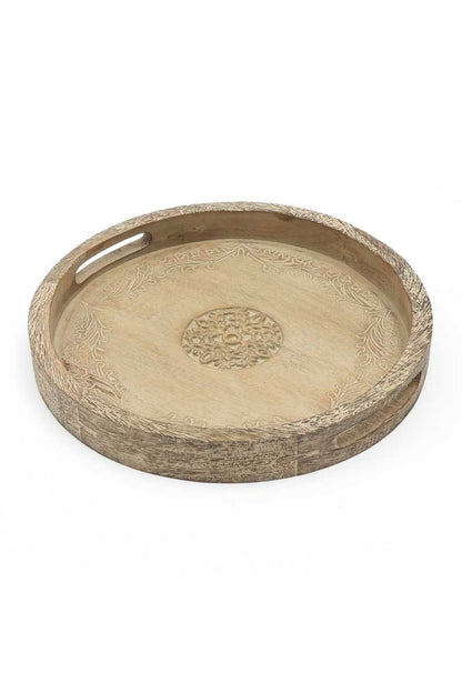 Round Mango Wood Serving Tray - 18inch Rustic Brown Design For Stylish Entertaining - view 4