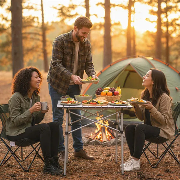 Silver 28" Foldable Camping Table With Aluminum Top, 150 Lbs Capacity Portable Picnic Table With Carry Bag - view 4