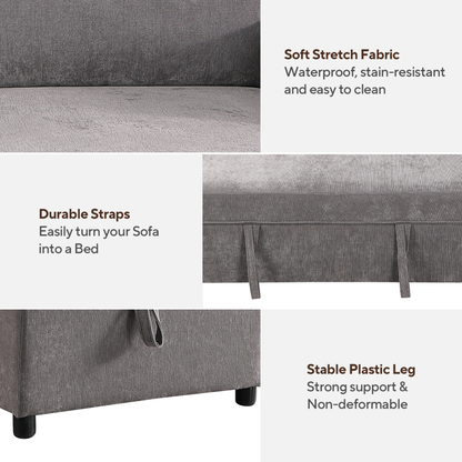 Upholstery Sleeper GREY Sectional Sofa With Storage Space, USB Port, 2 Cup Holders On Back Cushions - view 10