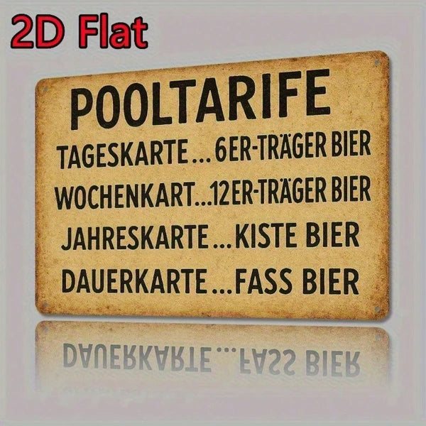 1PC Vintage German Style Pool Rules Tin Sign, Rustic Waterproof Rustproof Metal Poster