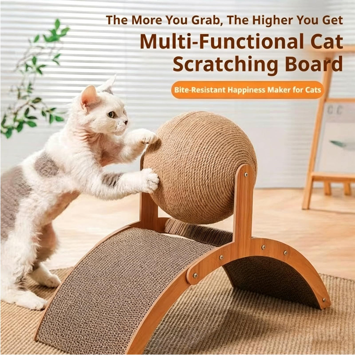Wobble Ball Cat Scratcher, Cat Scratching Ball On Stand, Interactive Cat Scratcher With Rotating Sisal Ball - view 3