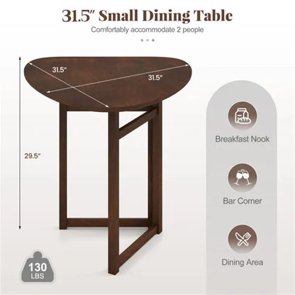 31.5" Small Folding Dining Table, Walnut Solid Wood Foldable Kitchen Table For 2 People - view 4