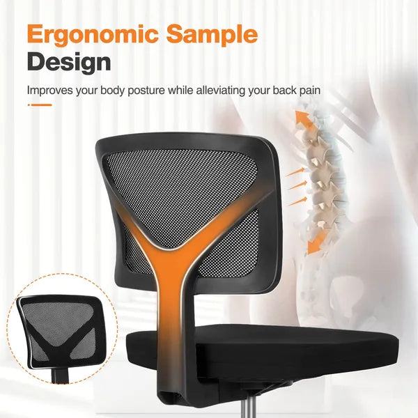 Low-Back Mesh Armless Office Chair,Swivel Rolling Computer Chair No Arms With Lumbar Support - view 4
