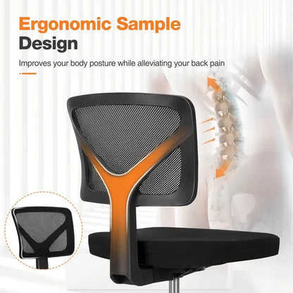 Low-Back Mesh Armless Office Chair,Swivel Rolling Computer Chair No Arms With Lumbar Support - view 4