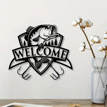 "1PC Fishing Metal Plaque - Welcome Sign, Bass Fishing Metal Piece, Fish Metal Indicator, Bass Fishing Artwork - view 4