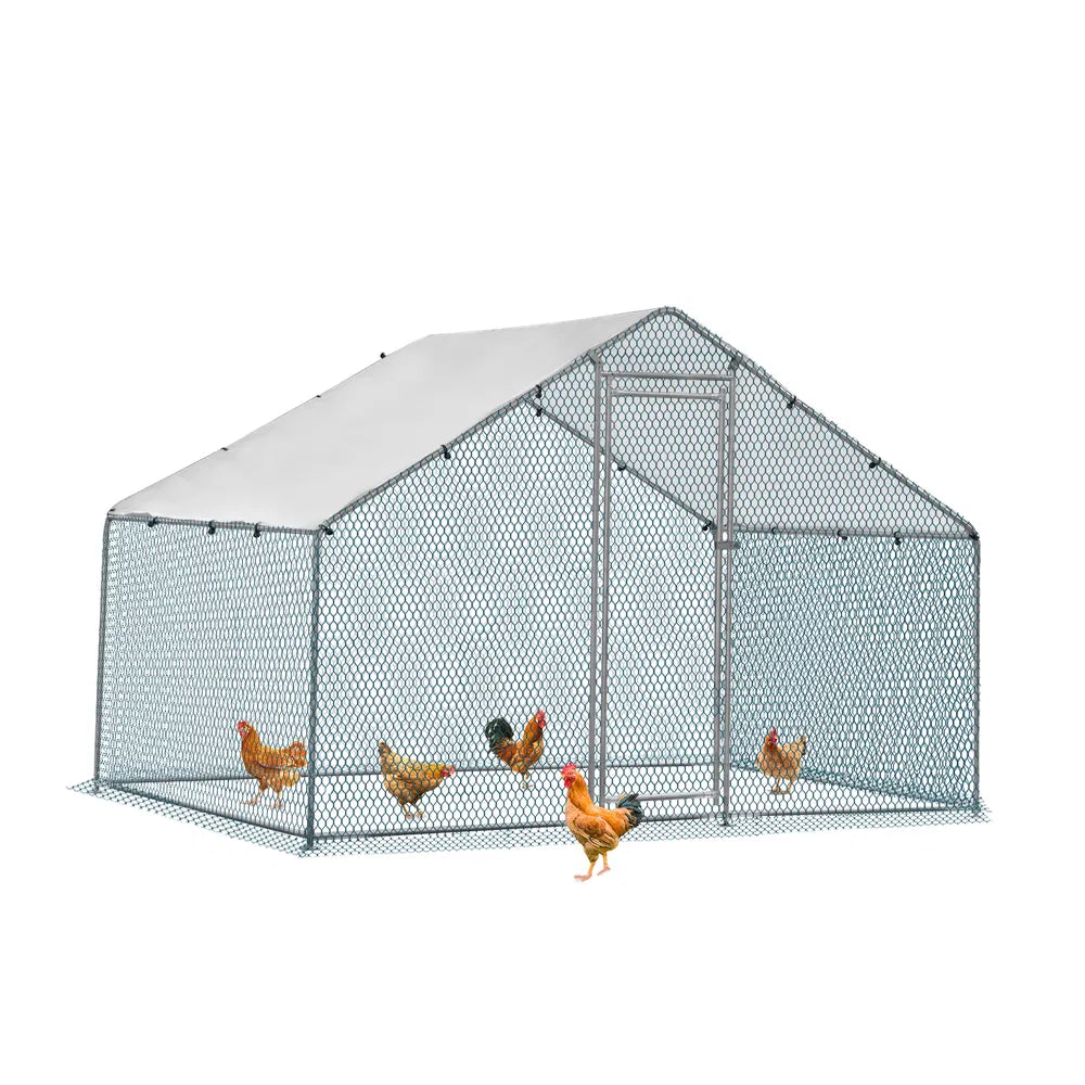2X2X2m&6.5x6.5x6.5ft Silver Chicken Coop With Pointed Roof, 180g PE Rain Cloth, Metal Chicken And Rabbit Cage - view 5
