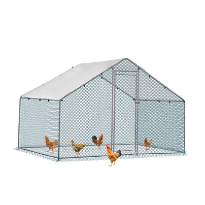 2X2X2m&6.5x6.5x6.5ft Silver Chicken Coop With Pointed Roof, 180g PE Rain Cloth, Metal Chicken And Rabbit Cage - view 5