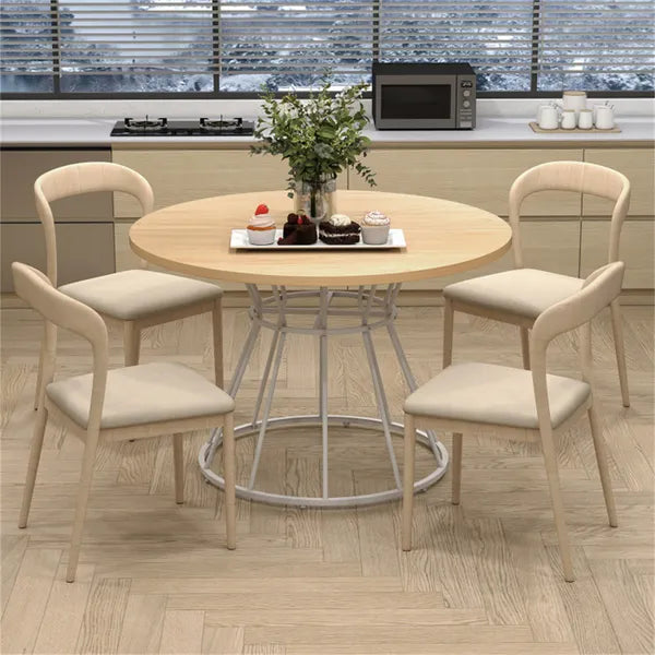 Natural 47" Round Dining Table, Family-Sized For 4-6 People, Hourglass Metal Base & Curved Tabletop - view 5