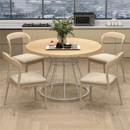 Natural 47" Round Dining Table, Family-Sized For 4-6 People, Hourglass Metal Base & Curved Tabletop - view 5