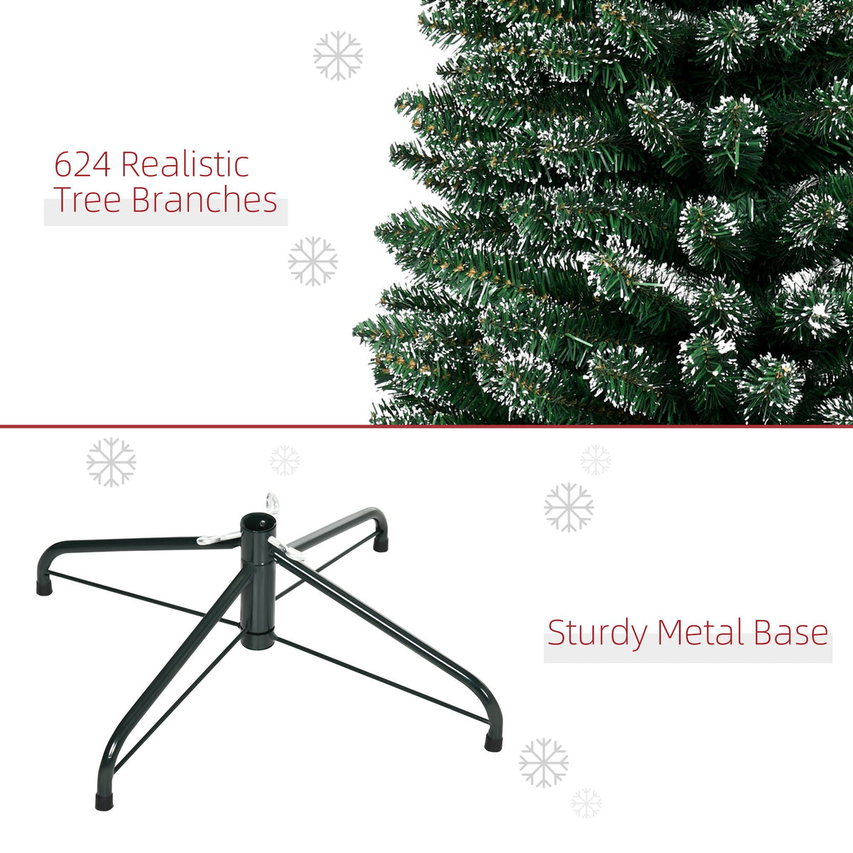 7.5FT Artificial Snow Dipped Christmas Tree Xmas Pencil Tree Holiday Home Indoor Decoration With Foldable Black Stand - view 6