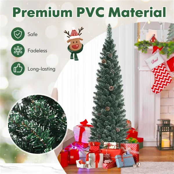 5FT Green Artificial Christmas Tree - 214 Lush Tips, 25 Realistic Pine Cones, Foldable Metal Stand - view 5