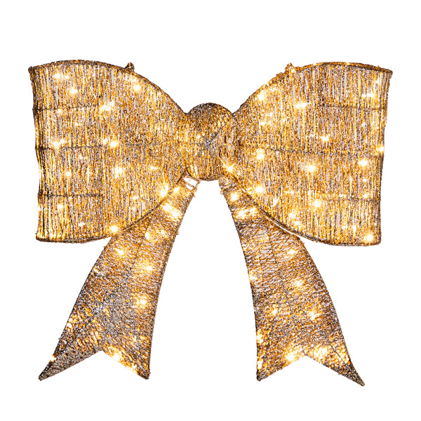 Pre-lit Outdoor Giant Bowknot Christmas Decoration, Lighted Metal Frame With 124 Warm White LED Lights