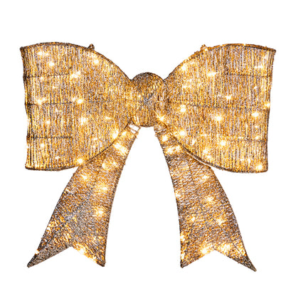 Pre-lit Outdoor Giant Bowknot Christmas Decoration, Lighted Metal Frame With 124 Warm White LED Lights