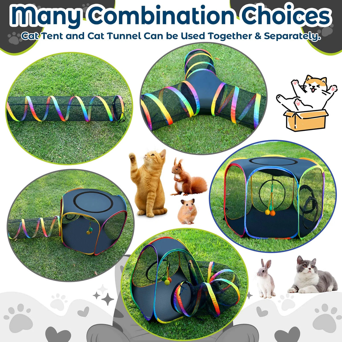 Portable Cat Enclosure - 7-in-1 Outdoor Catio with Tent & Tunnel, Foldable Playpen for Indoor Cats - view 2
