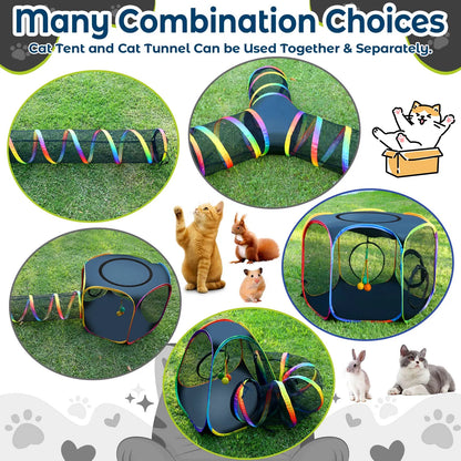 Portable Cat Enclosure - 7-in-1 Outdoor Catio with Tent & Tunnel, Foldable Playpen for Indoor Cats - view 2