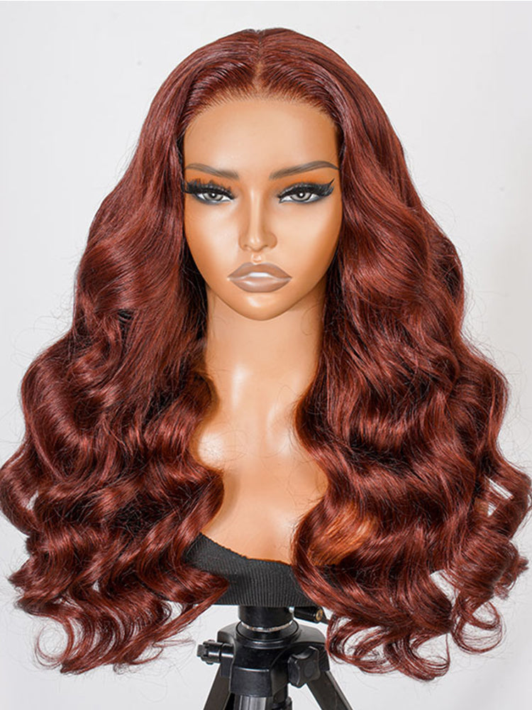 5x5 Lace Human Hair Wig Pre-cut Lace Reddish-Brown Body Wave, Density - view 4