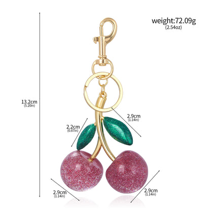 A Pair Of Red Cherry Crystal Bag Glitter Keychain - view 6