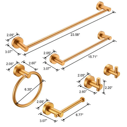 Bathroom Hardware Set; Thicken Space Aluminum 6 PCS Towel bar Set- Brushed Gold 24 Inches Wall Mounted - view 6