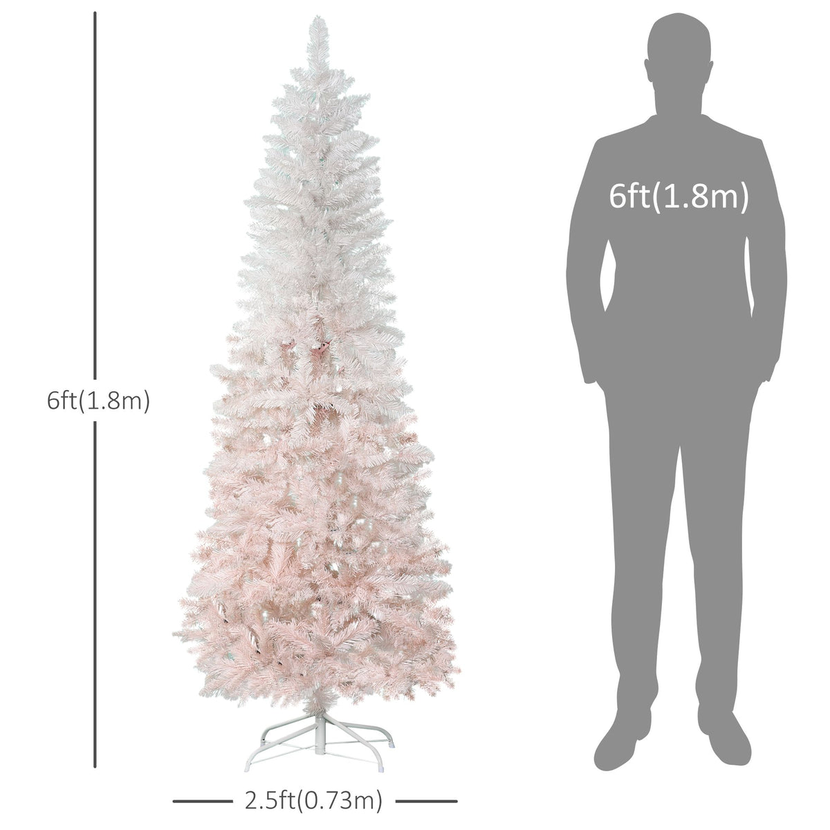 6ft Pencil Artificial Christmas Tree With Pine Realistic Branches, Auto Open, Pink And White - view 5