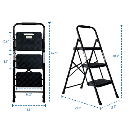 3 Step Ladder, Folding Step Stool With Wide Anti-Slip Pedal, Sturdy Steel Ladder, Lightweight, Portable Steel Step Stool - view 4