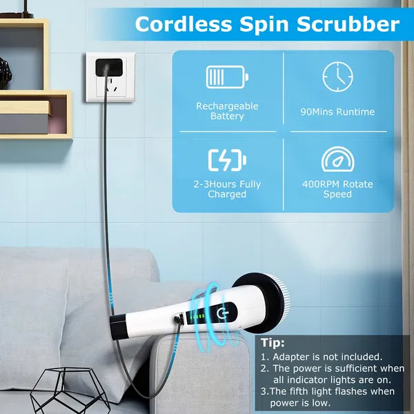 Electric Spin Scrubber Cordless Cleaning Brush Extendable With 8 Replaceable Heads 2 Speed Adjustable Extension Arm - view 4