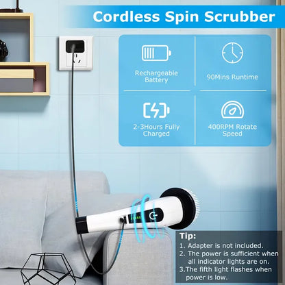 Electric Spin Scrubber Cordless Cleaning Brush Extendable With 8 Replaceable Heads 2 Speed Adjustable Extension Arm - view 4