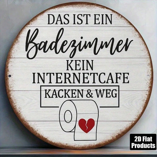 Vintage German Toilet Sign 8x8 Inch Round French Aluminum Plaque, 2D Flat Bathroom Decor For Home Restaurant Cafe Bar