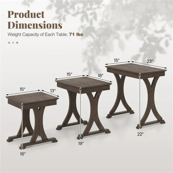 3-Piece Nesting Coffee Table Set, Space-Saving Design With Vintage Wood-Like Finish For Living Room - view 5